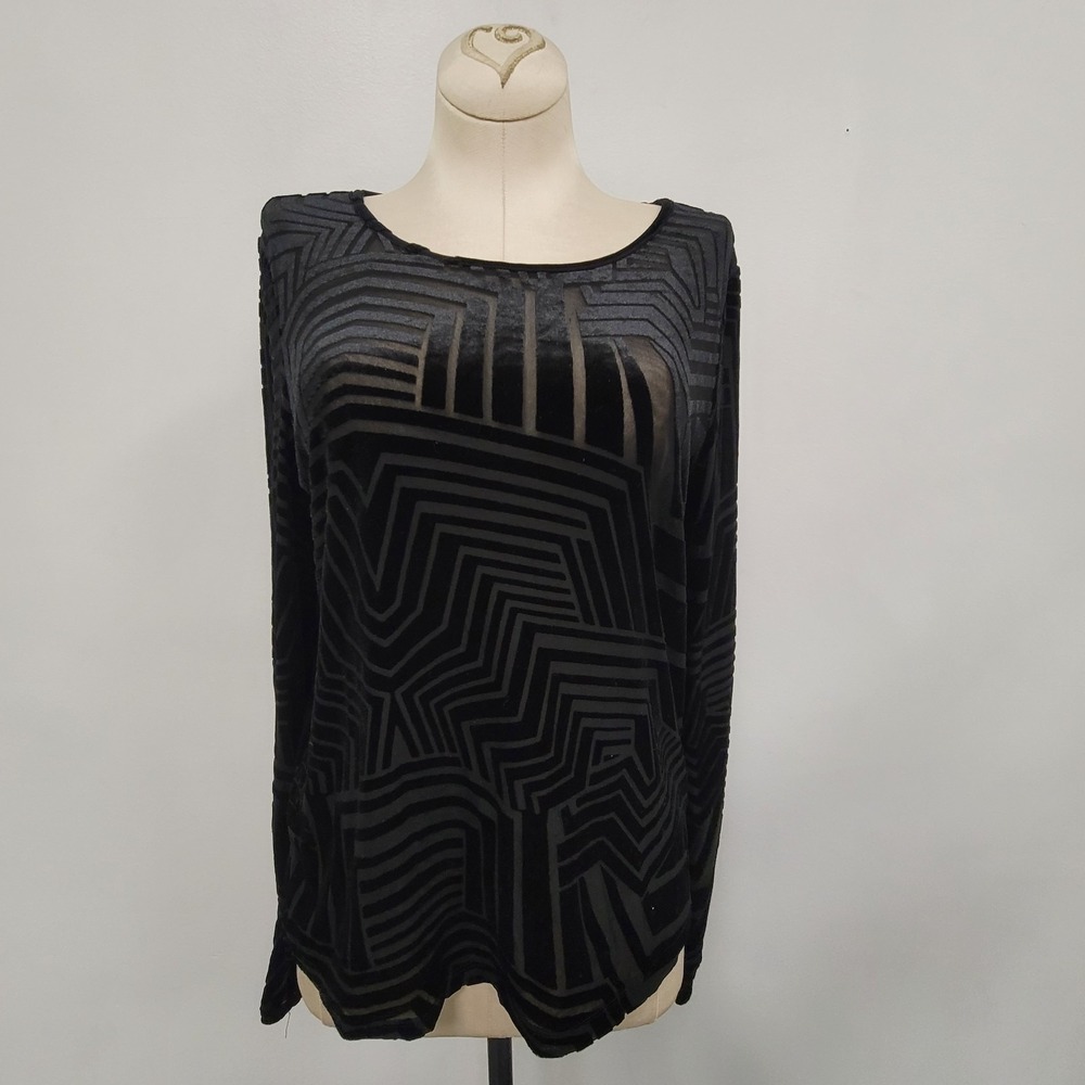 Numph‎ Velvet Burnout Black Mesh Sheer Top Size XS Whimsigoth Glam Artsy Y2K